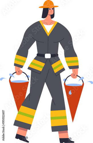 Firefighter carrying water buckets for fire extinguishing