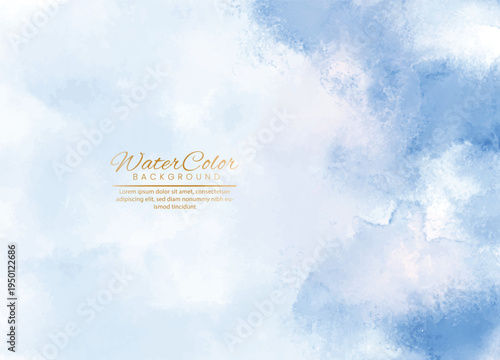 Blurry blue and white abstract background with text overlay