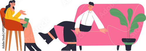 Psychologist providing therapy to man in counseling session