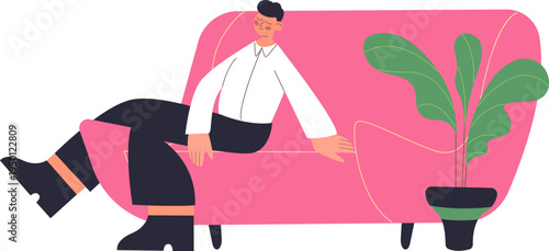 Depressed man feeling sad and upset on couch