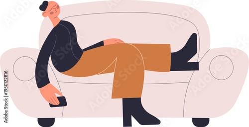 Person feeling tired and bored resting on sofa