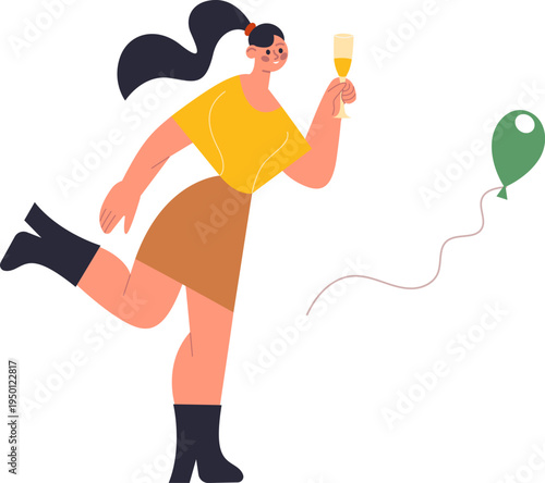 Happy young woman celebrating party with champagne glass