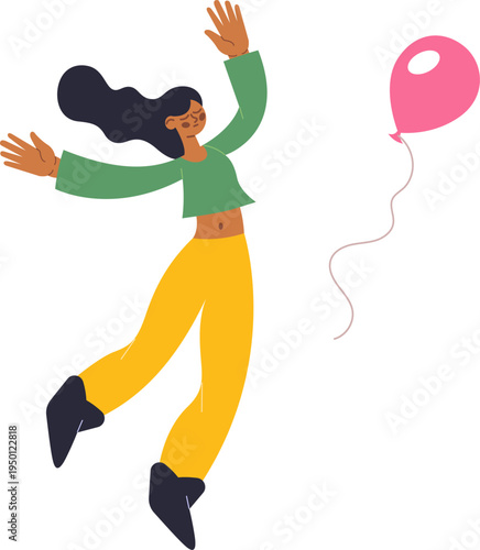 Woman losing pink balloon feeling sad and disappointed