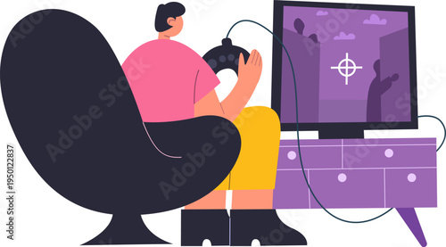 Person playing video game on television monitor