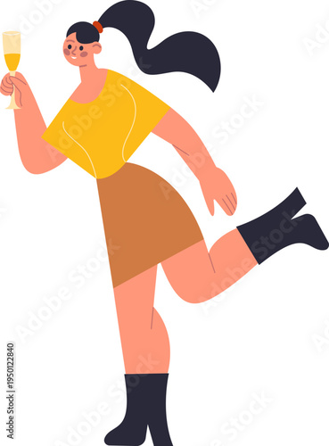 Happy woman celebrating holding champagne glass