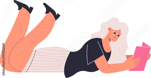 Woman reading book enjoying leisure time at home