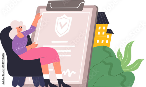 Woman protecting home property with insurance policy agreement