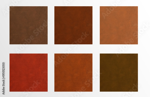 Bild auf Leinwand Realistic brown leather samples set on white background