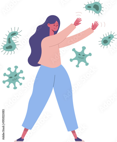 Woman protecting herself from germ virus infection