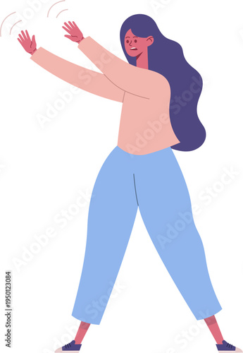 Woman pushing with hands expressing stop motion
