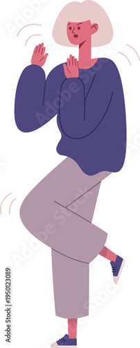 Woman feeling surprised raising hands in defense