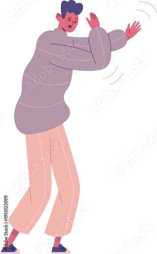 Man feeling scared protecting himself from danger