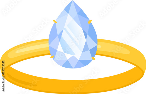 Gold ring with sparkling pear shaped diamond