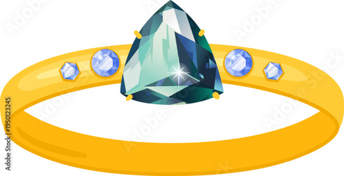 Gold ring featuring blue green gemstone illustration