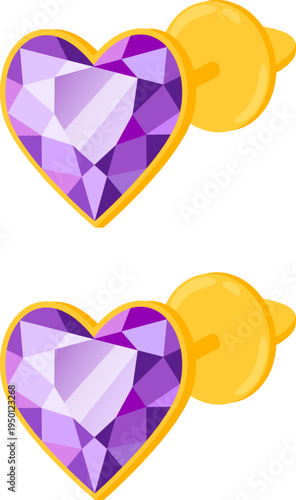 Heart shaped purple gemstone stud earrings