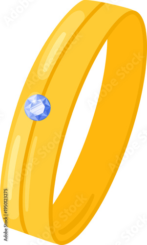 Golden engagement ring with blue gemstone for wedding