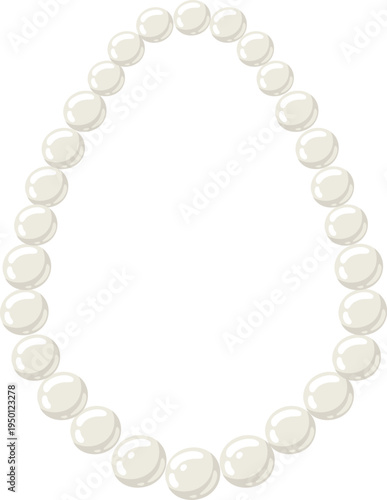 Pearl necklace forming oval shape on white background