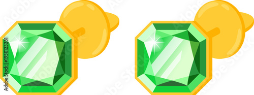 Green gemstone stud earrings shining with gold setting