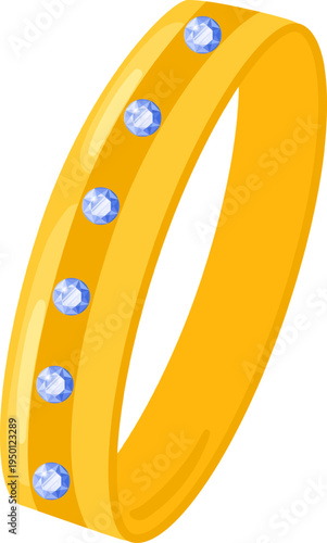 Gold ring sparkling with blue gemstones illustration