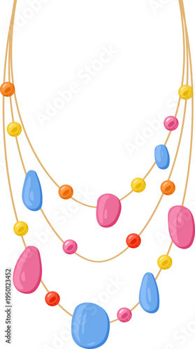 Colorful multi strand bead necklace vector illustration