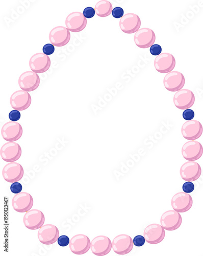 Pink and blue beaded necklace forming an oval design