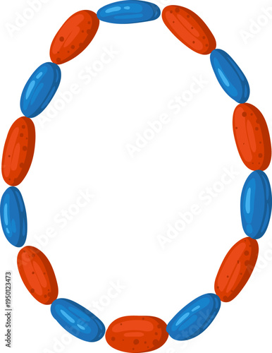 Oval frame forming design connected red blue capsules