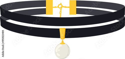 Fashionable black choker necklace featuring a classic pearl pendant