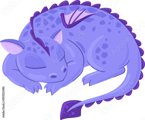 Cute purple dragon sleeping coiled up peacefully