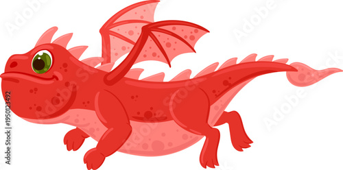 Cute red cartoon flying dragon fantasy character