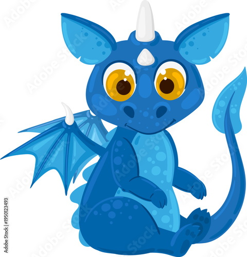 Cute blue baby dragon character sitting
