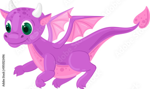 Purple cartoon dragon flying with pink wings