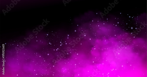 Magic smoke background with glowing light effects, sparkling stars, and mystical neon clouds, abstract vector background. Enchanting Halloween atmosphere, shimmering particles and fog, galaxy pattern