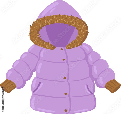 Purple puffer jacket providing warmth for winter clothing