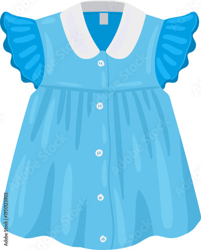 Blue baby dress featuring white collar and buttons