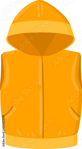 Orange hooded vest with zipper and pockets on white