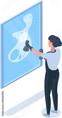 Person cleaning window using spray and cloth