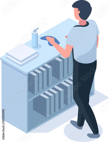 Man cleaning and disinfecting surface for hygiene