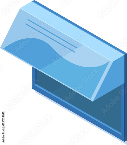 Isometric blue awning providing modern outdoor shelter