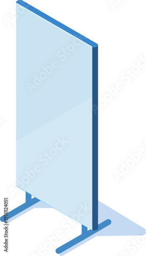 Transparent partition screen blank display isometric view