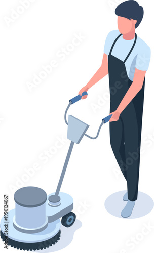 Person cleaning floor using industrial polishing machine