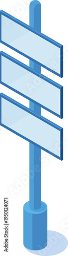 Blue isometric signpost with blank panels offering direction choices