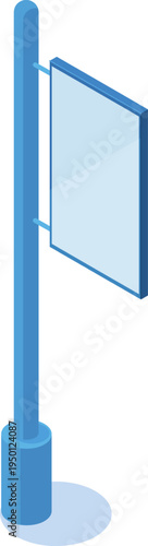Isometric blue blank signpost displaying empty information space