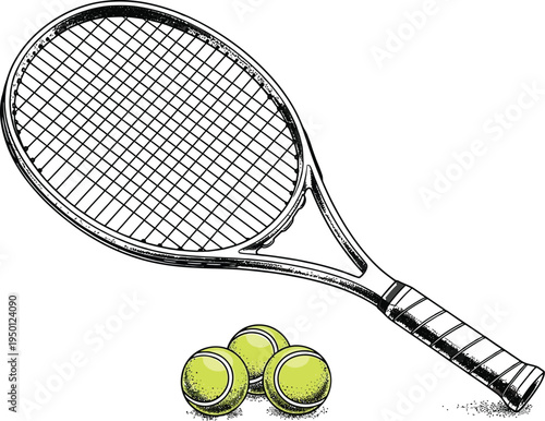 Tennis racket and balls silhouette illustration