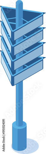 Isometric signpost showing choices with multiple blank arrows