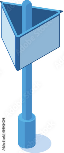 Blank triangular signpost isometric information display on pole
