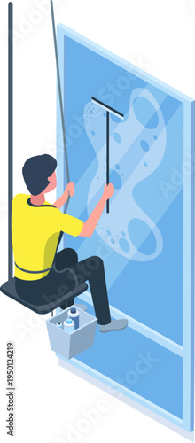 Professional window cleaner washing building facade glass