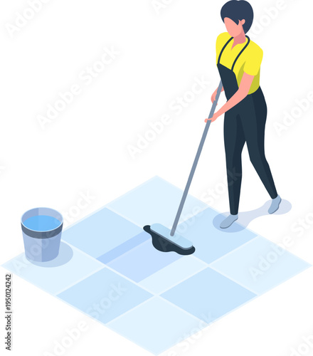 Woman mopping floor providing professional cleaning service