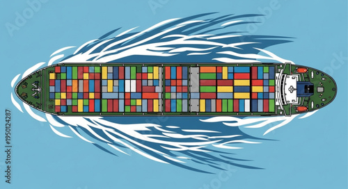 Aerial View of a Cargo Ship Transporting Colorful Containers.