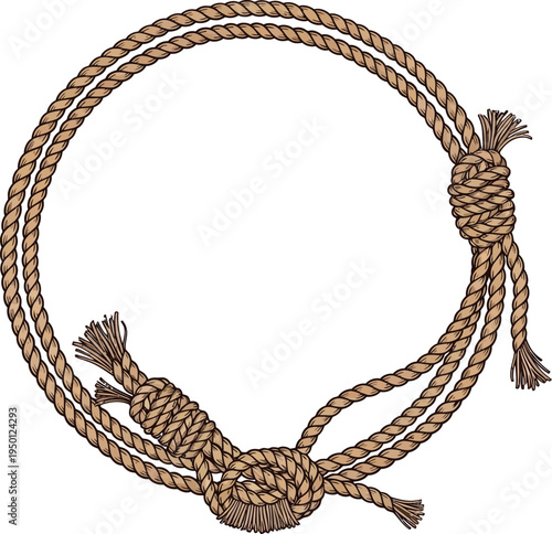 Brown rope silhouette with knots on a white background