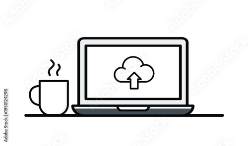 Cloud Upload Laptop Workspace Illustration